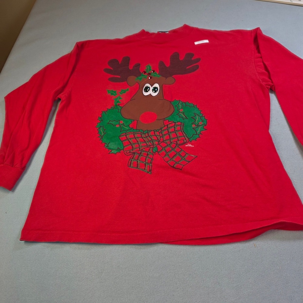 Vintage Signal Sports Reindeer Christmas Long Sleeve T-Shirt Red XL Made in USA
